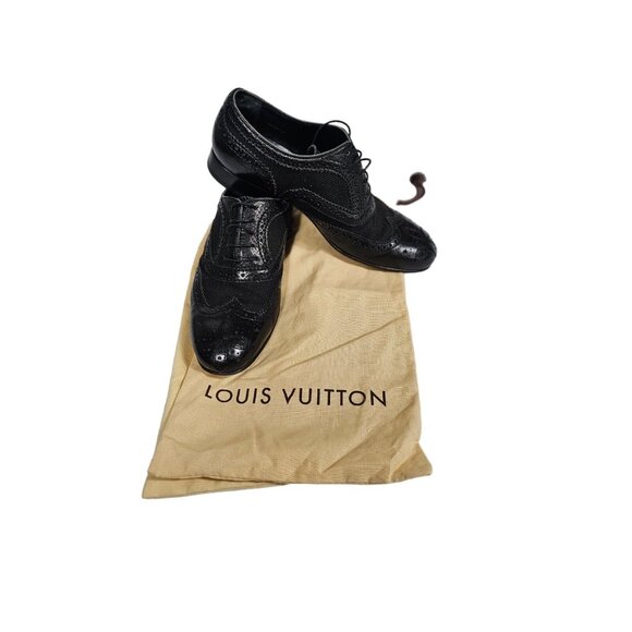 Louis Vuitton Black Brogue Leather Lace Up Oxfords Size 8 - Picture 1 of 7